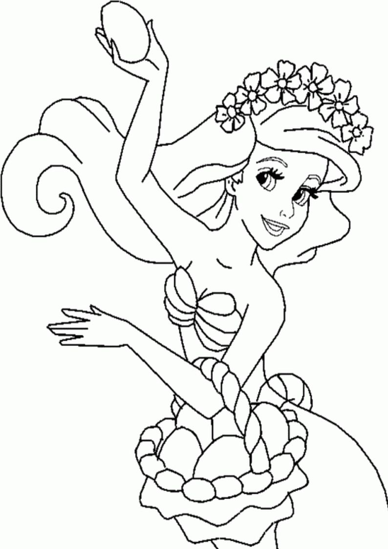 kolorowanka Ariel z bajki Mała Syrenka od wytwórni Disney, obrazek do wydruku i pokolorowania kredkami numer 53